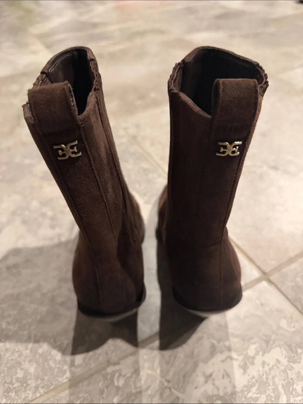Sam Edelman Mandey Western Chocolate Brown Suede Ankle Booties, Size 7, NEW $200